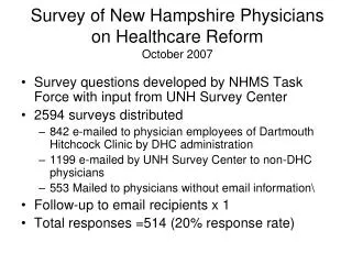 Survey of New Hampshire Physicians on Healthcare Reform October 2007