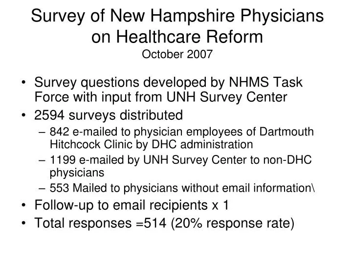survey of new hampshire physicians on healthcare reform october 2007
