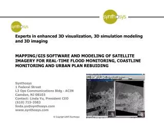 Synthosys 1 Federal Street L3 Ops Communications Bldg - ACIN Camden, NJ 08103 Contact: Linda Yu, President CEO (610) 71