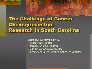 The Challenge of Cancer Chemoprevention Research In South Carolina