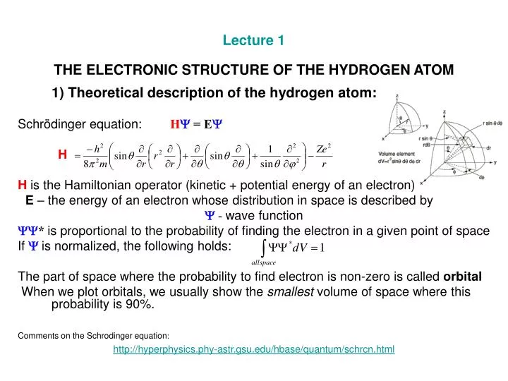 lecture 1 the electronic structure of the hydrogen atom