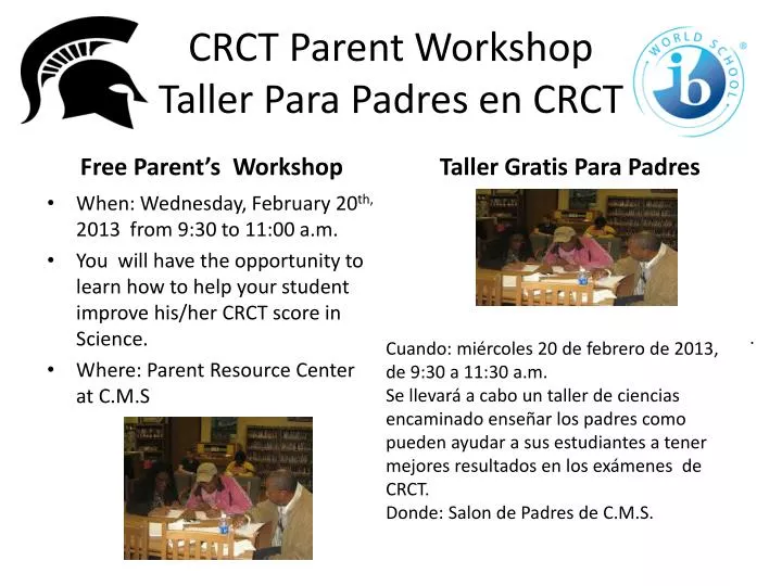 crct parent workshop taller para padres en crct