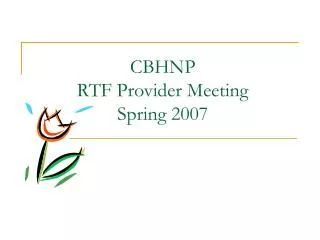 CBHNP RTF Provider Meeting Spring 2007