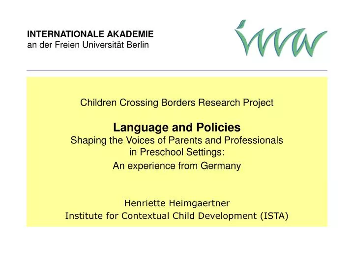 henriette heimgaertner institute for contextual child development ista