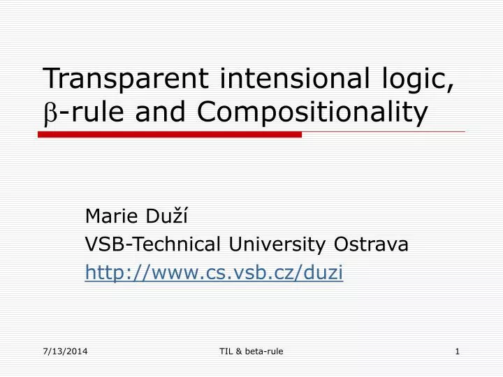 transparent intensional logic r ule and compositionality