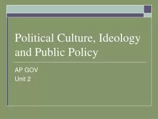 Political Culture, Ideology and Public Policy