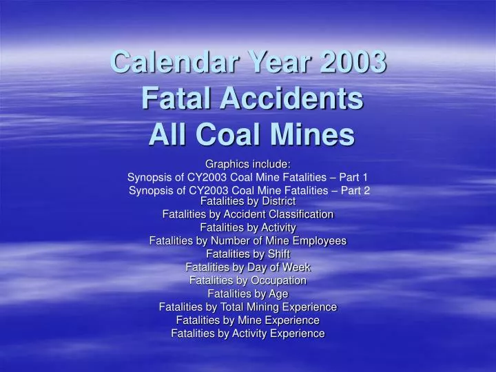 calendar year 2003 fatal accidents all coal mines