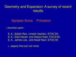 Geometry and Expansion: A survey of recent results