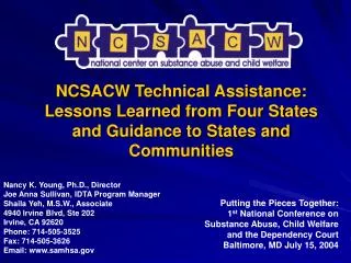 NCSACW Technical Assistance: Lessons Learned from Four States and Guidance to States and Communities