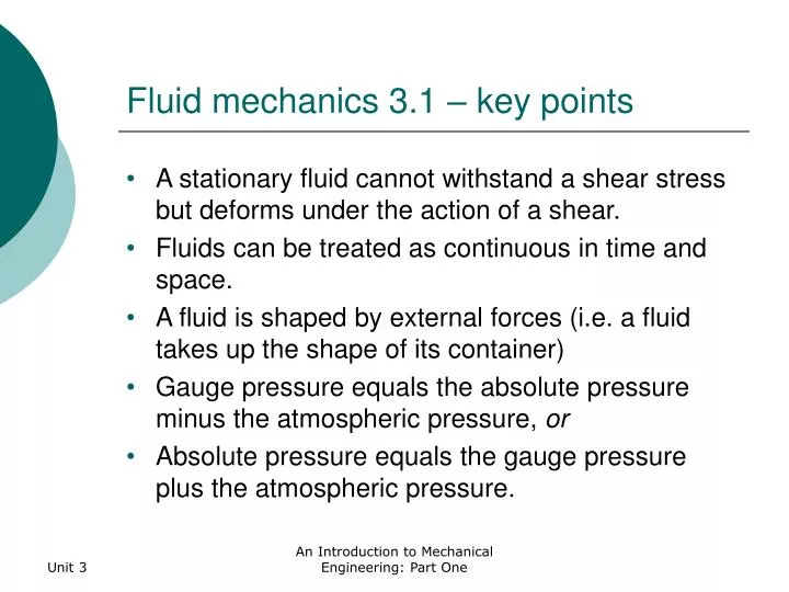 fluid mechanics 3 1 key points