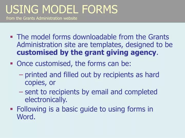 using model forms from the grants administration website