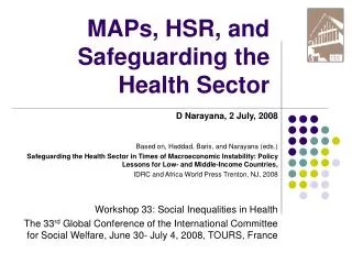 MAPs, HSR, and Safeguarding the Health Sector