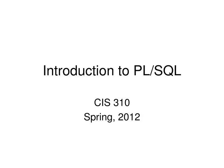 introduction to pl sql