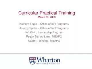 Curricular Practical Training March 23, 2009