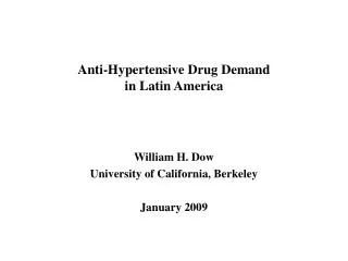 Anti-Hypertensive Drug Demand in Latin America