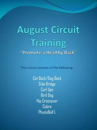 August Circuit Training “Promote a Healthy Back”