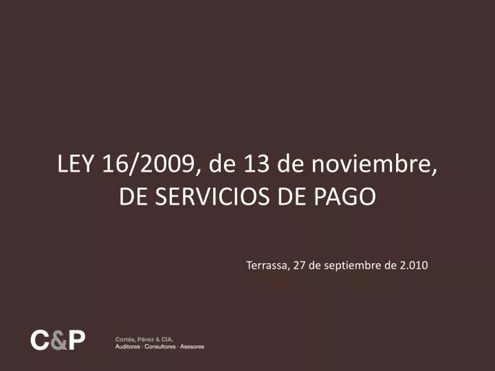 ley 16 2009 de 13 de noviembre de servicios de pago