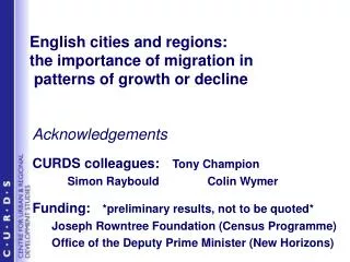 English cities and regions: the importance of migration in patterns of growth or decline
