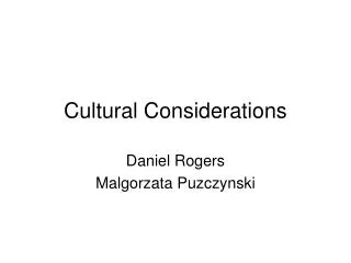 Cultural Considerations