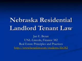 Nebraska Residential Landlord Tenant Law