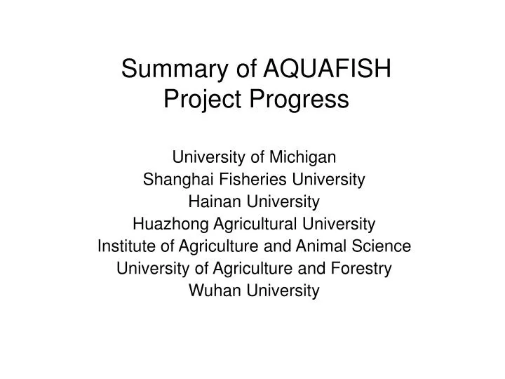 summary of aquafish project progress