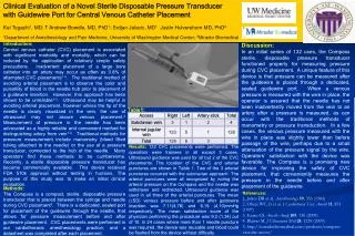 Clinical Evaluation of a Novel Sterile Disposable Pressure Transducer with Guidewire Port for Central Venous Catheter P