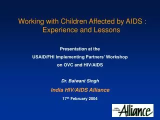 Working with Children Affected by AIDS : Experience and Lessons
