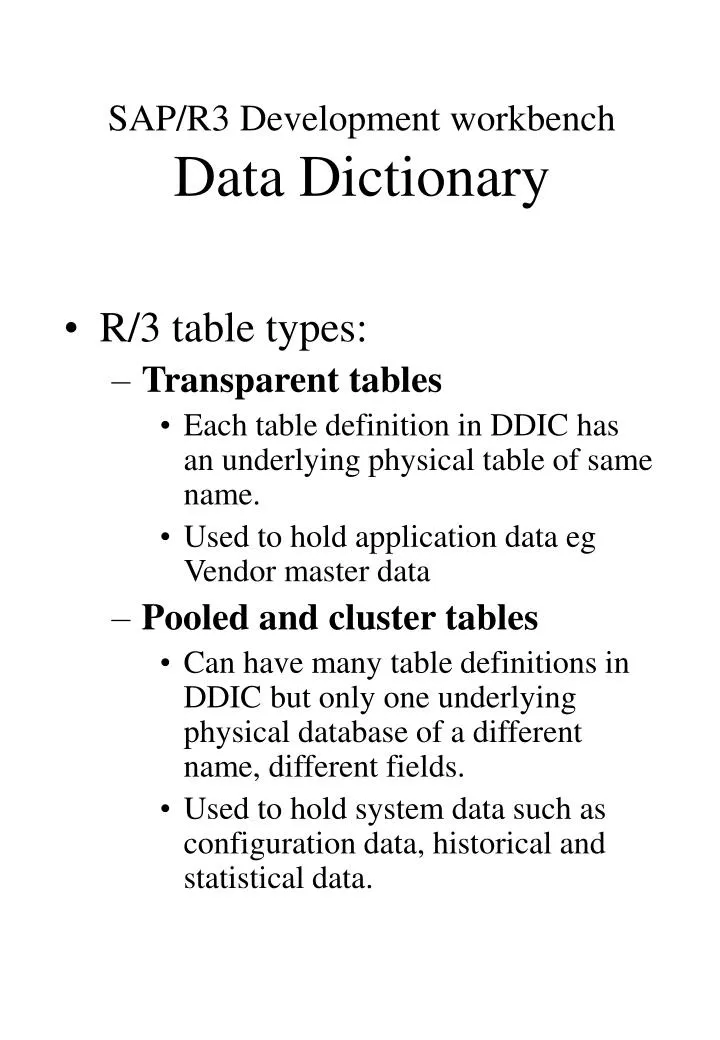 sap r3 development workbench data dictionary