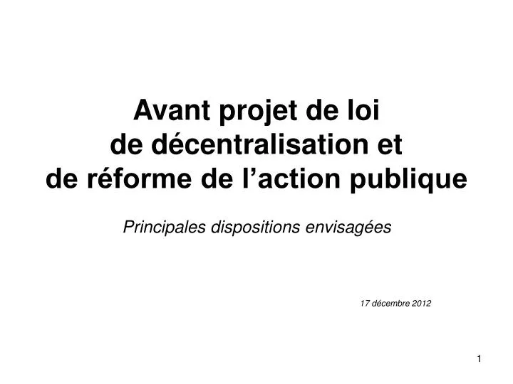 avant projet de loi de d centralisation et de r forme de l action publique