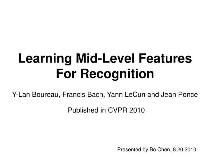 learning mid level features for recognition