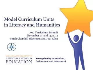 Model Curriculum Units in Literacy and Humanities