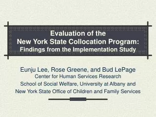 Evaluation of the New York State Collocation Program: Findings from the Implementation Study
