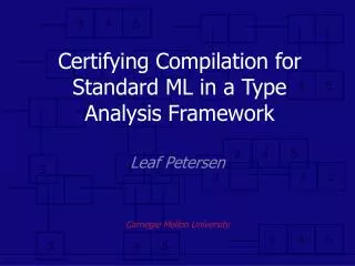 Certifying Compilation for Standard ML in a Type Analysis Framework