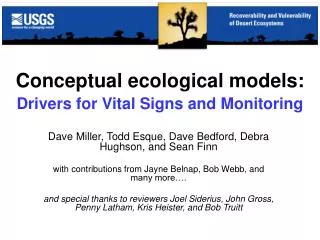 Conceptual ecological models: Drivers for Vital Signs and Monitoring