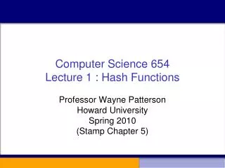 Computer Science 654 Lecture 1 : Hash Functions