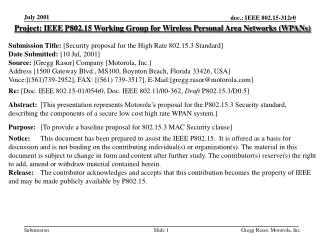 Project: IEEE P802.15 Working Group for Wireless Personal Area Networks (WPANs) Submission Title: [Security proposal fo