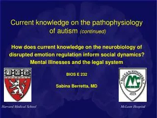 Current knowledge on the pathophysiology of autism (continued)