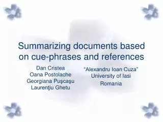 Summarizing documents based on cue-phrases and references
