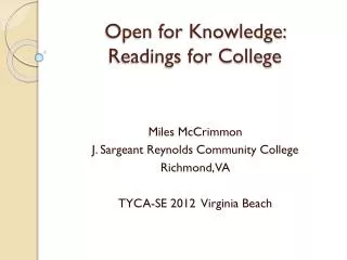 Open for Knowledge: Readings for College