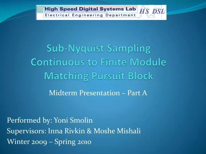 sub nyquist sampling continuous to finite module matching pursuit block