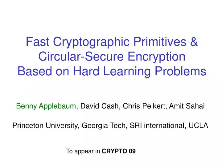 fast cryptographic primitives circular secure encryption based on hard learning problems