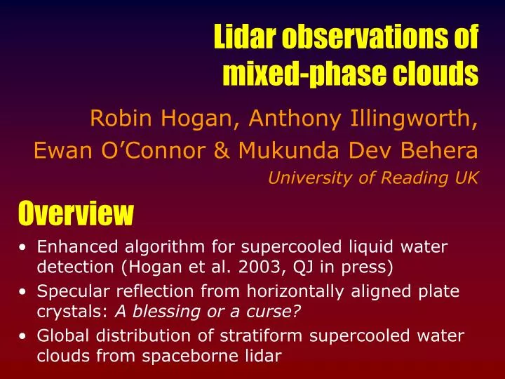 lidar observations of mixed phase clouds