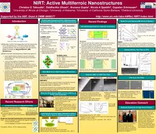 NIRT: Active Multiferroic Nanostructures Christos G Takoudis 1 , Siddhartha Ghosh 1 , Arunava Gupta 2 , Nicola A Spaldin