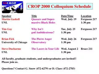 CROP 2000 Colloquium Schedule