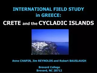 INTERNATIONAL FIELD STUDY in GREECE: