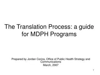 The Translation Process: a guide for MDPH Programs