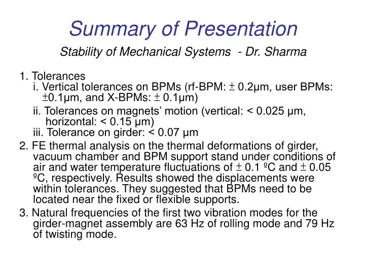 summary of presentation