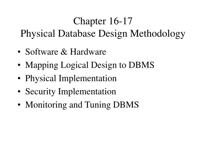 chapter 16 17 physical database design methodology