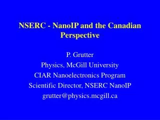 NSERC - NanoIP and the Canadian Perspective