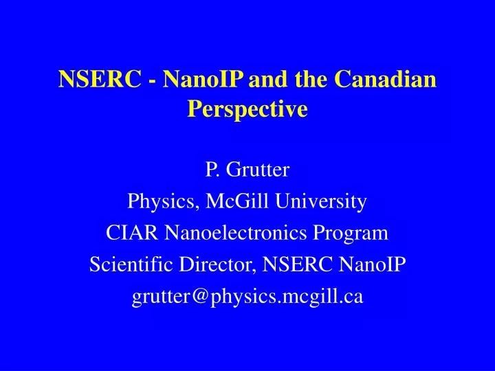 nserc nanoip and the canadian perspective
